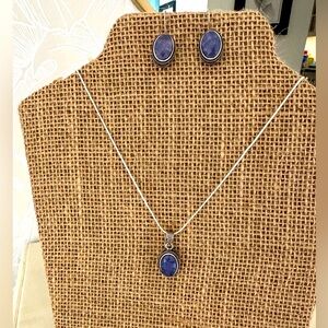 Blue Stone Pendant and Earrings Set